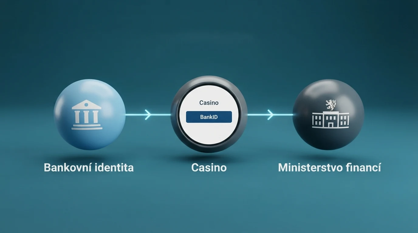 Schéma procesu registrace do online casina přes BankID s vyznačením předávaných údajů