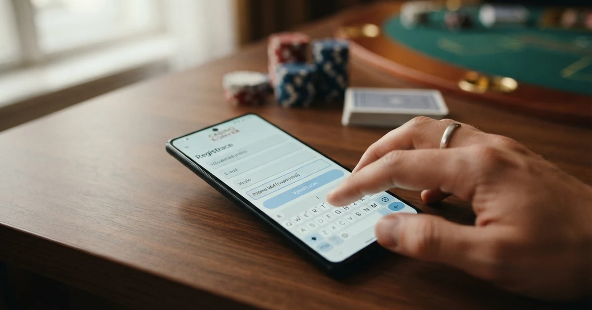 Registrační formulář online casina s vyznačeným polem pro zadání promo kódu a tlačítkem pro dokončení registrace