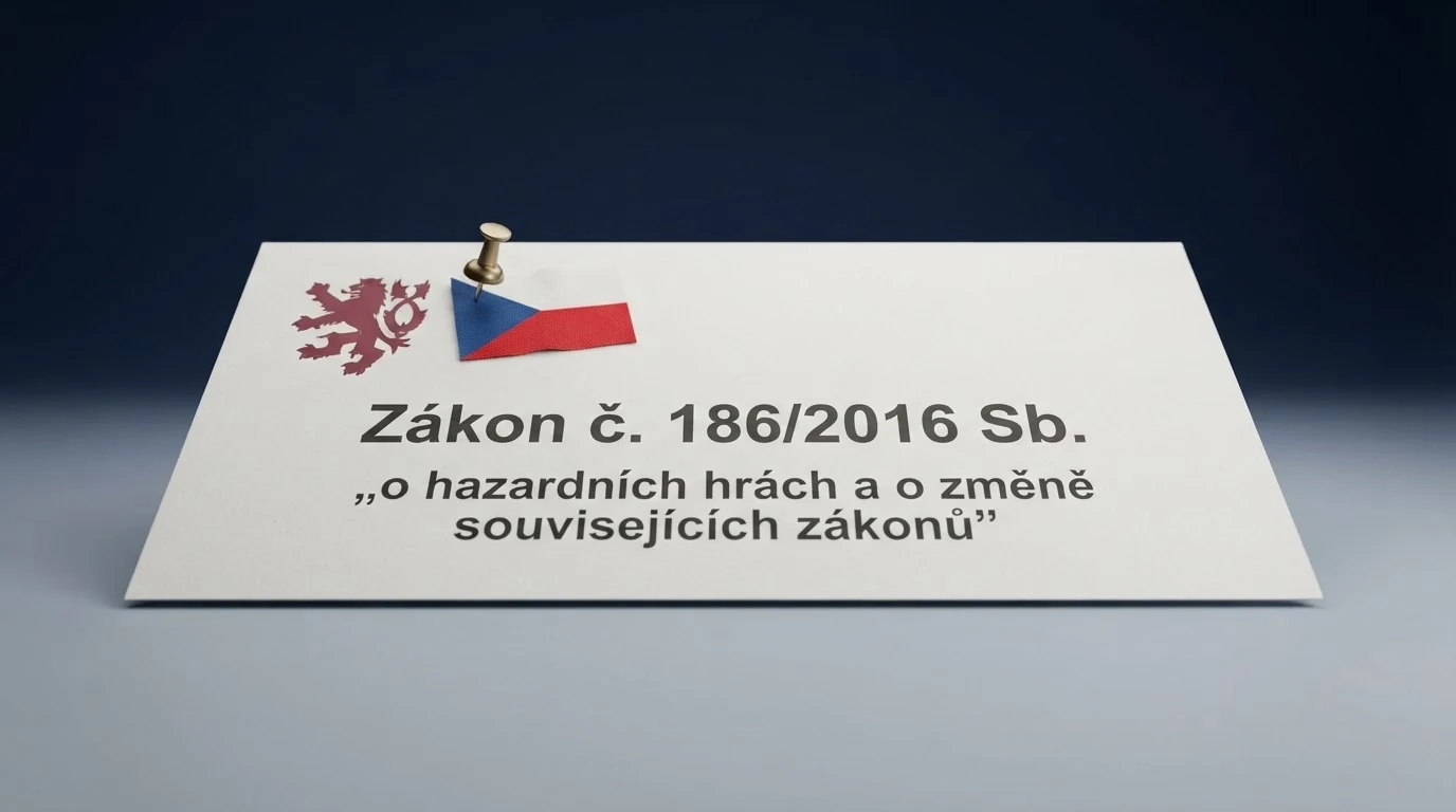 Úřední dokument s razítkem MF ČR a textem zákona o hazardních hrách, vedle symbol české vlajky