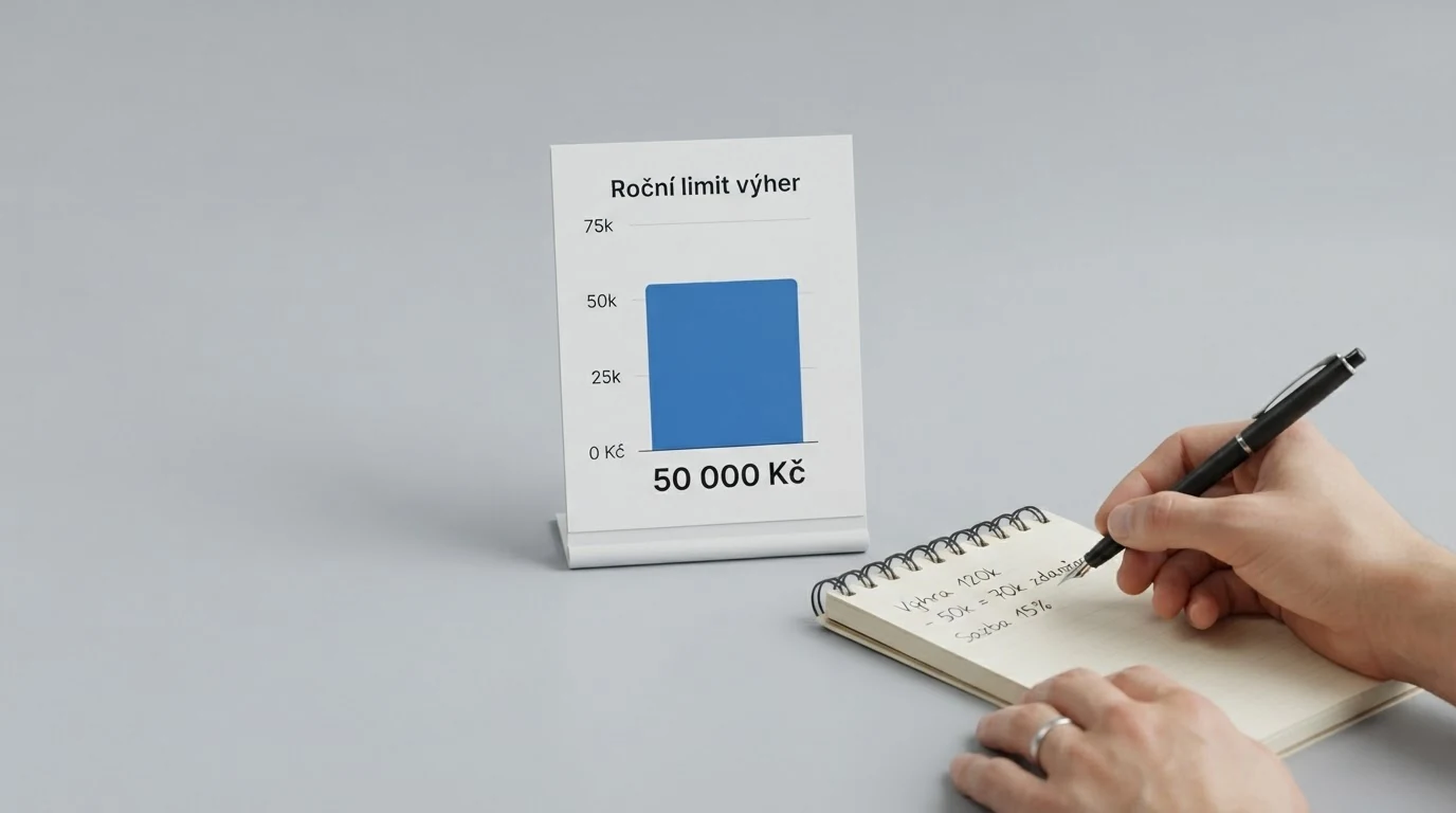 Kalkulačka a formulář daňového přiznání s vyznačenou částkou 50 000 Kč