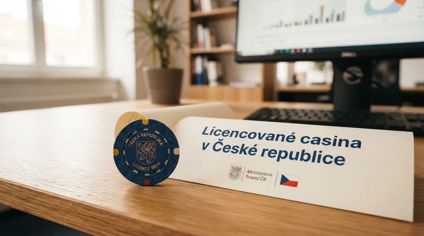 Razítko a úřední dokument symbolizující licenci Ministerstva financí ČR