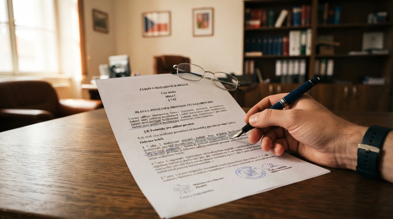 Úřední dokument s paragrafy zákona o hazardních hrách a razítkem MF ČR