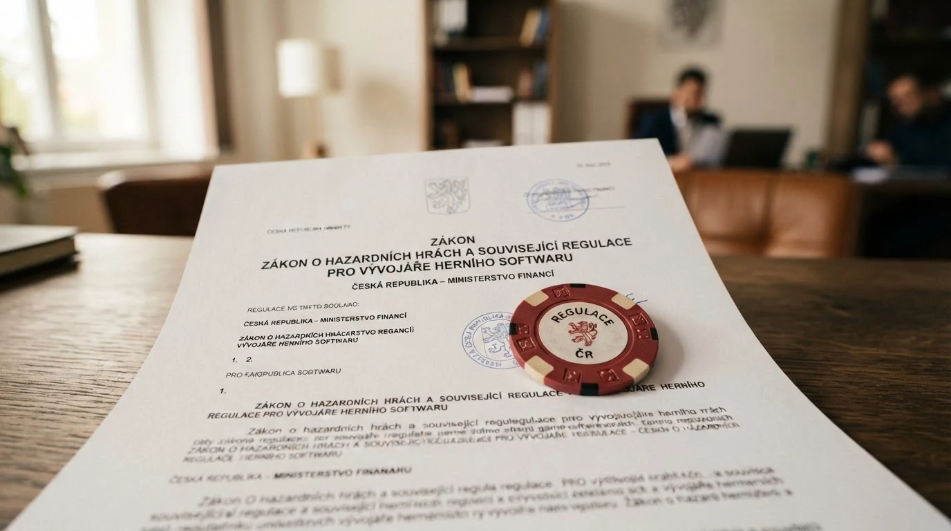 Úřední dokument Ministerstva financí ČR a pečeť symbolizující licencování hazardních her v České republice