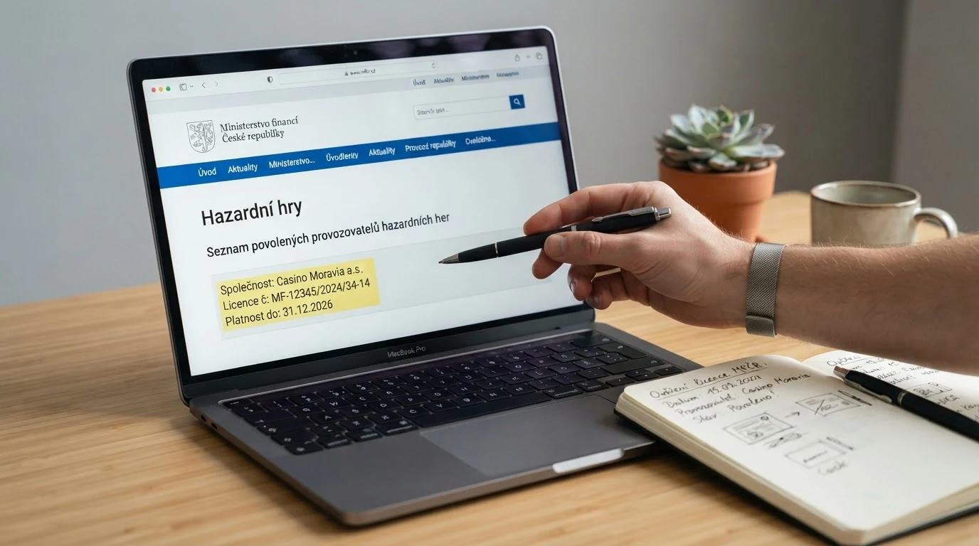 Výřez oficiálního seznamu legálních provozovatelů hazardních her MF ČR s viditelnými údaji o licencích