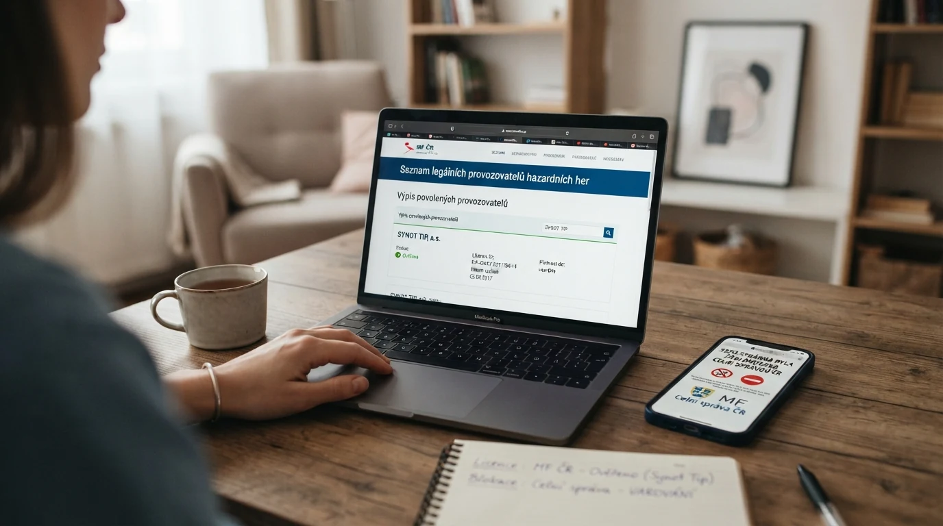 Úřední výpis z online registru Ministerstva financí ČR vedle výstražné obrazovky blokované stránky