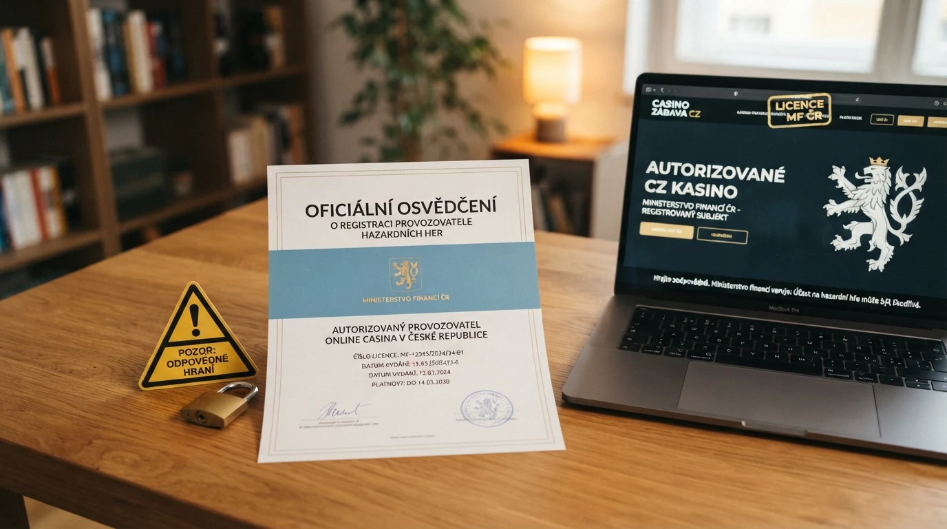 Oficiální dokument nebo pečeť MF ČR vedle symbolu zámku a varovného trojúhelníku