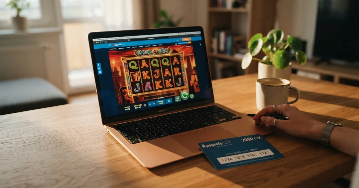 Paysafecard kupon a online casino na displeji notebooku