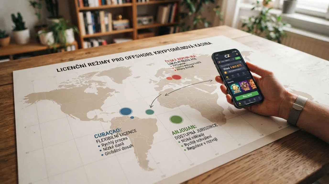 Mapa licenčních režimů – Curaçao, Anjouan a Česká republika s vyznačením, co který režim hráči poskytuje
