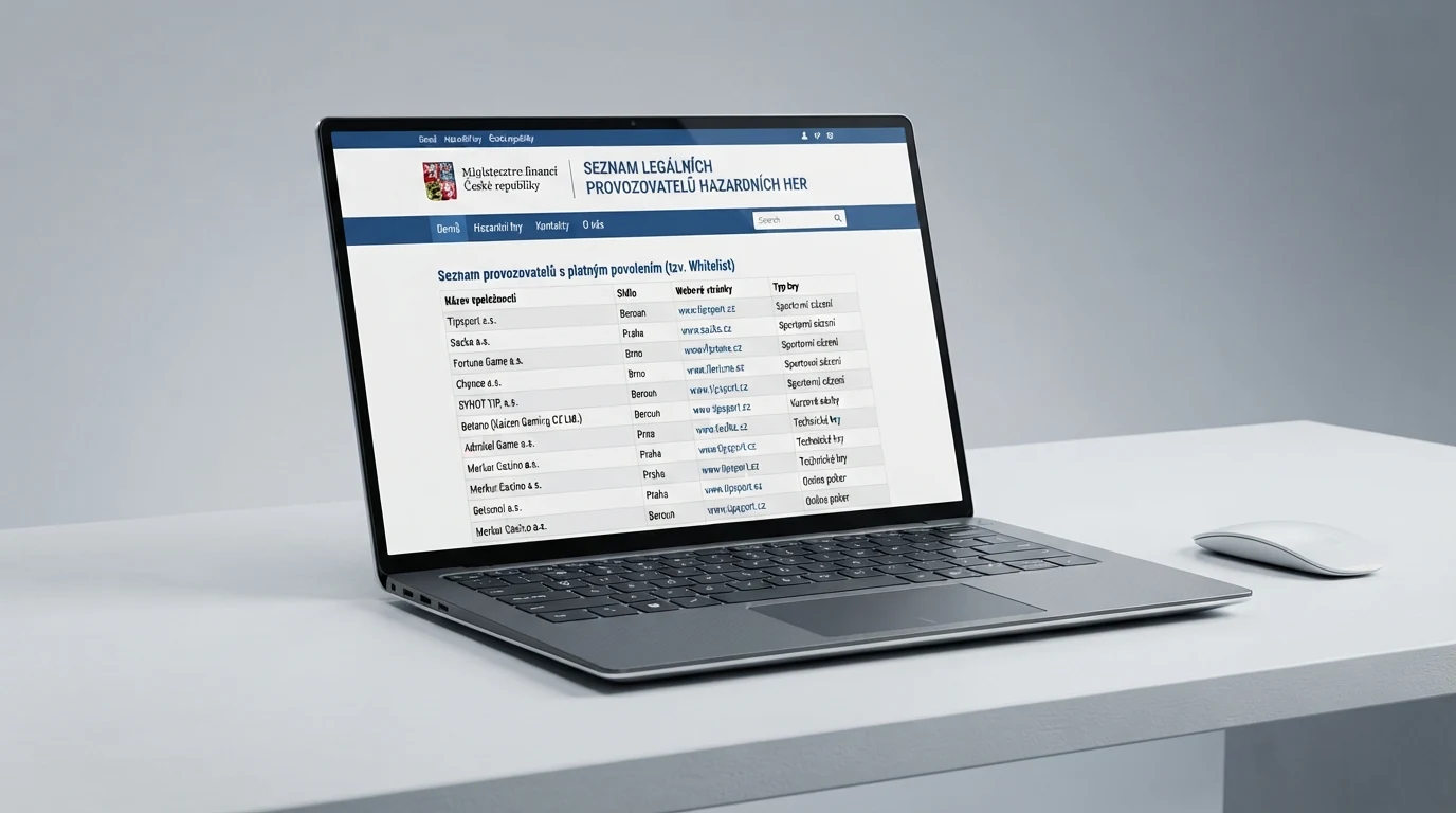 Náhled oficiálního Seznamu legálních provozovatelů hazardních her na webu Ministerstva financí ČR