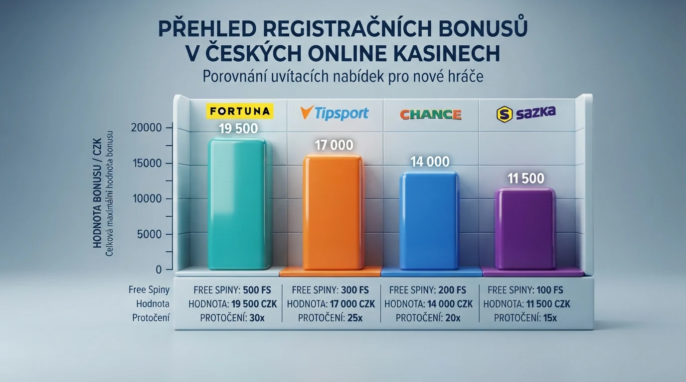 Přehledná tabulka porovnávající počet free spinů, peněžní odměnu a hodnotu spinu u deseti legálních českých online casin
