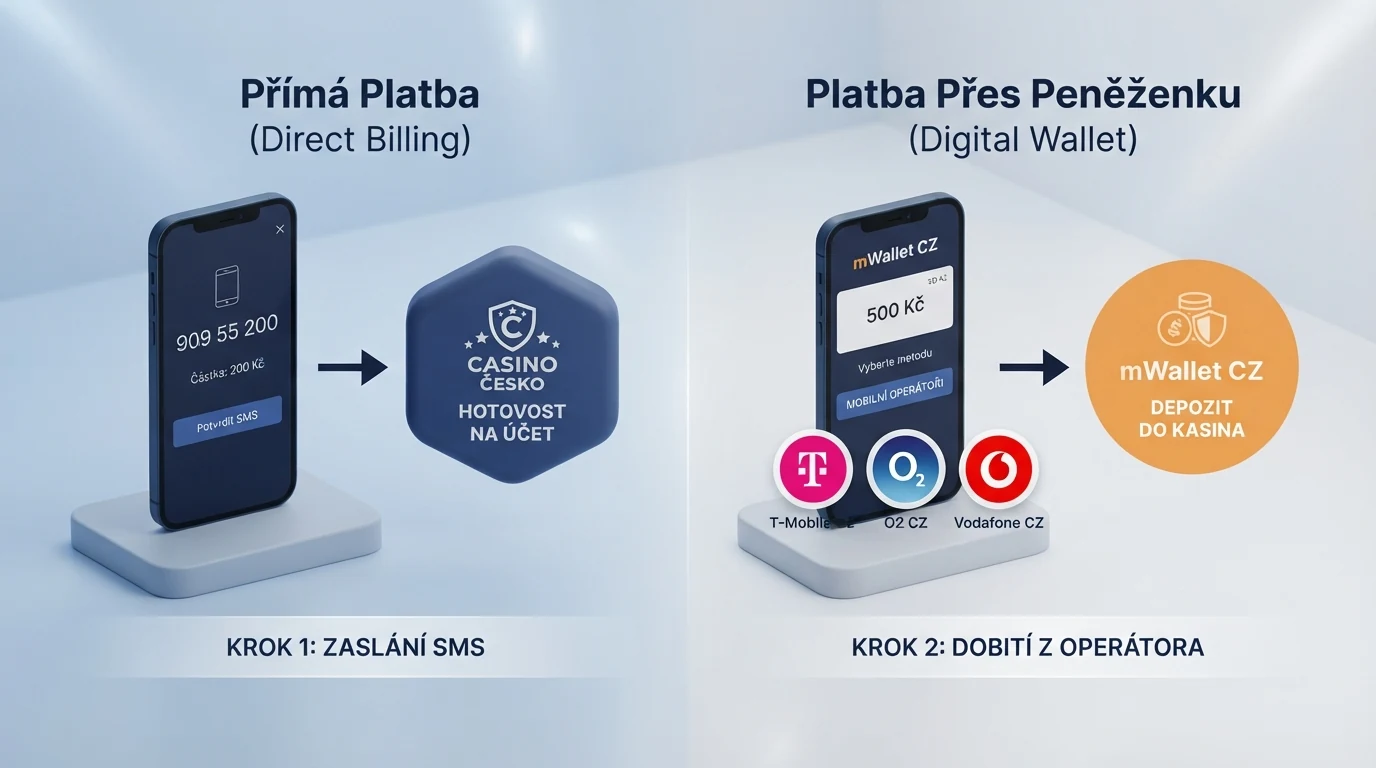 Schéma dvou cest vkladu — přímý SMS vklad na číslo 90211 a platba přes peněženku NeteraPay s logy operátorů