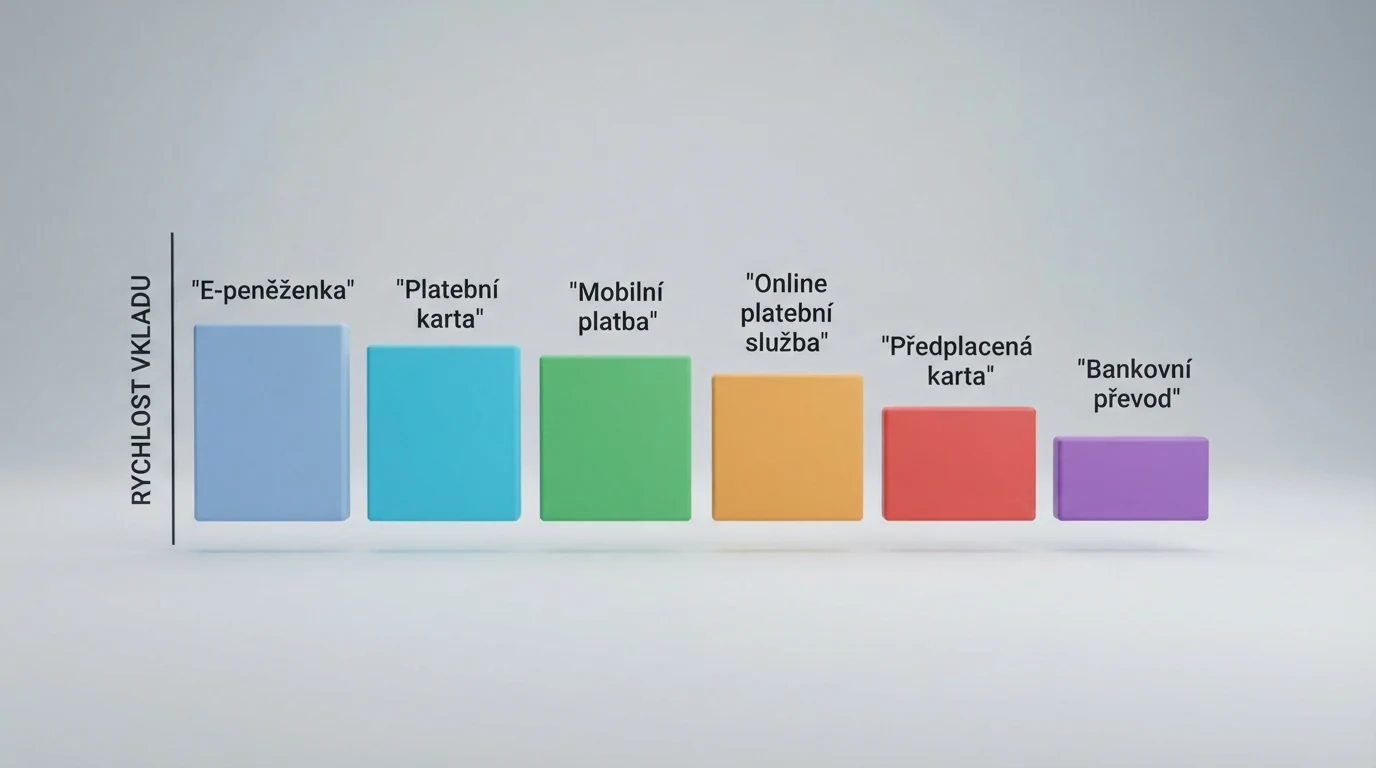 Infografika šesti platebních metod s vyznačenou dobou převodu od okamžiku po dny