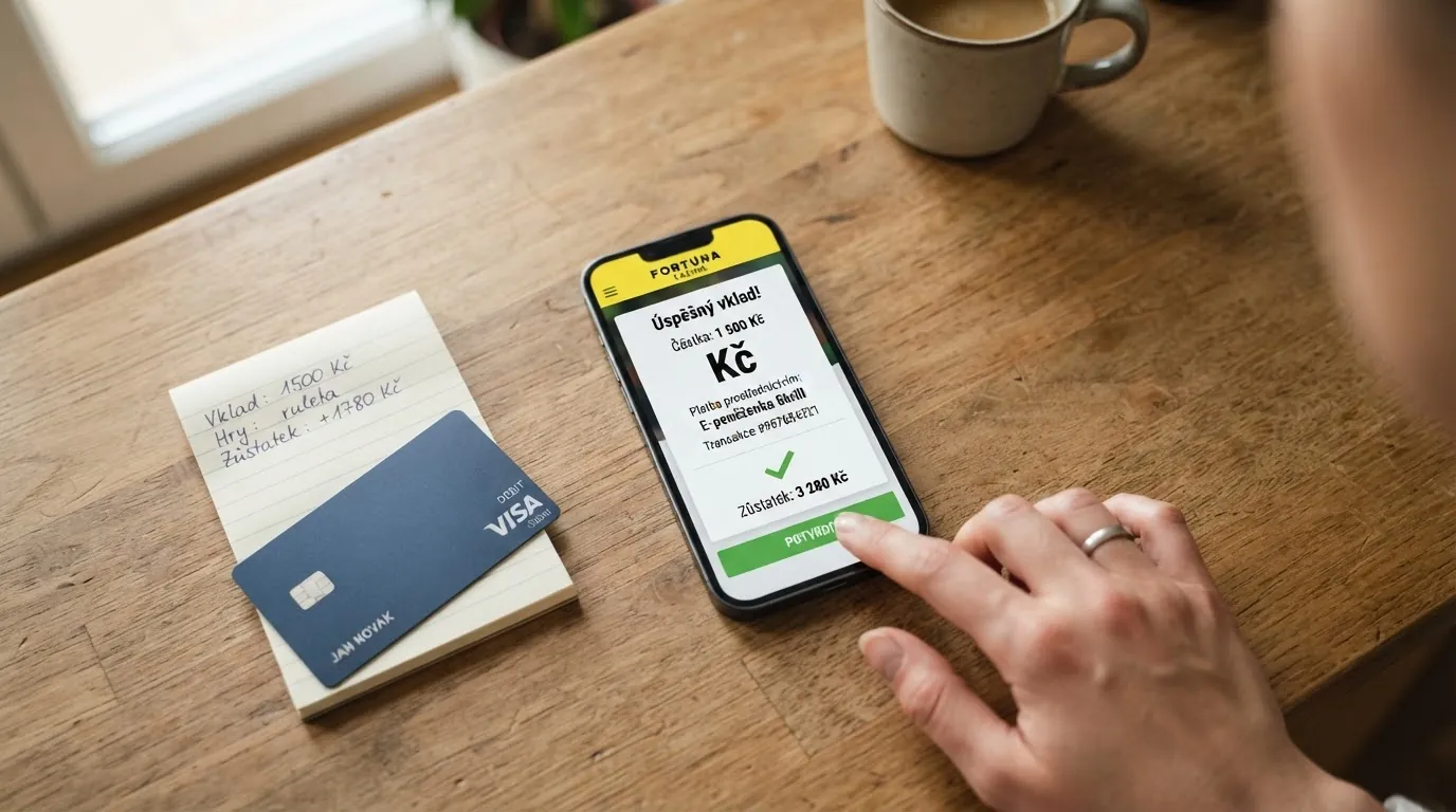 Obrazovka potvrzení úspěšného vkladu přes Neteller s částkou v korunách