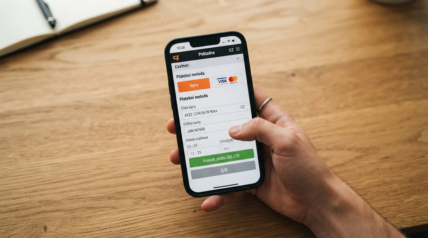 Obrazovka online kasina s pokladnou — krok zadání údajů platební karty Visa